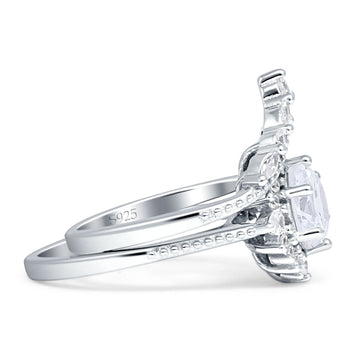 Two Piece Round Halo Bridal Ring Cubic Zirconia 925 Sterling Silver Wholesale